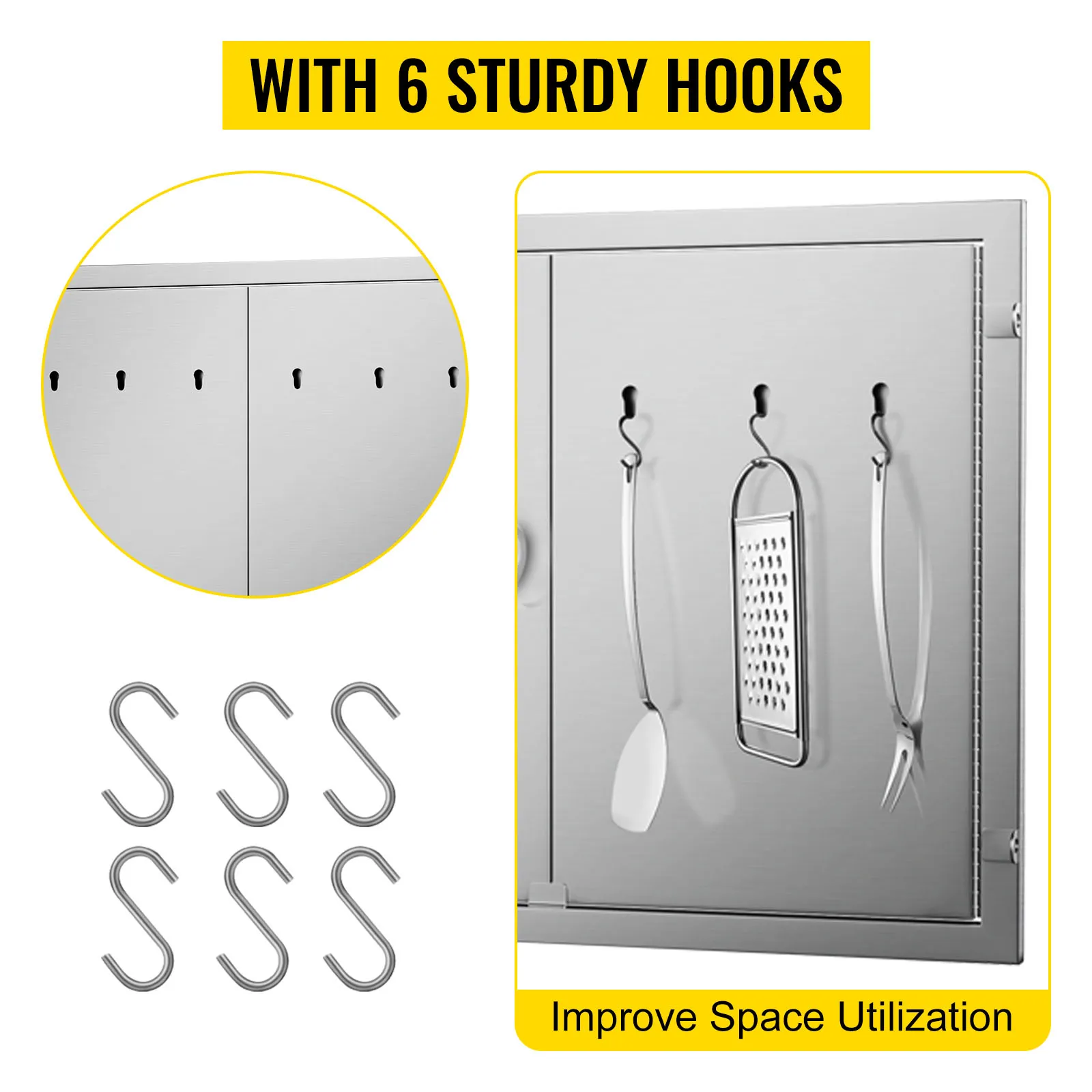 VEVOR bbq access door with 6 sturdy hooks for improved space utilization.