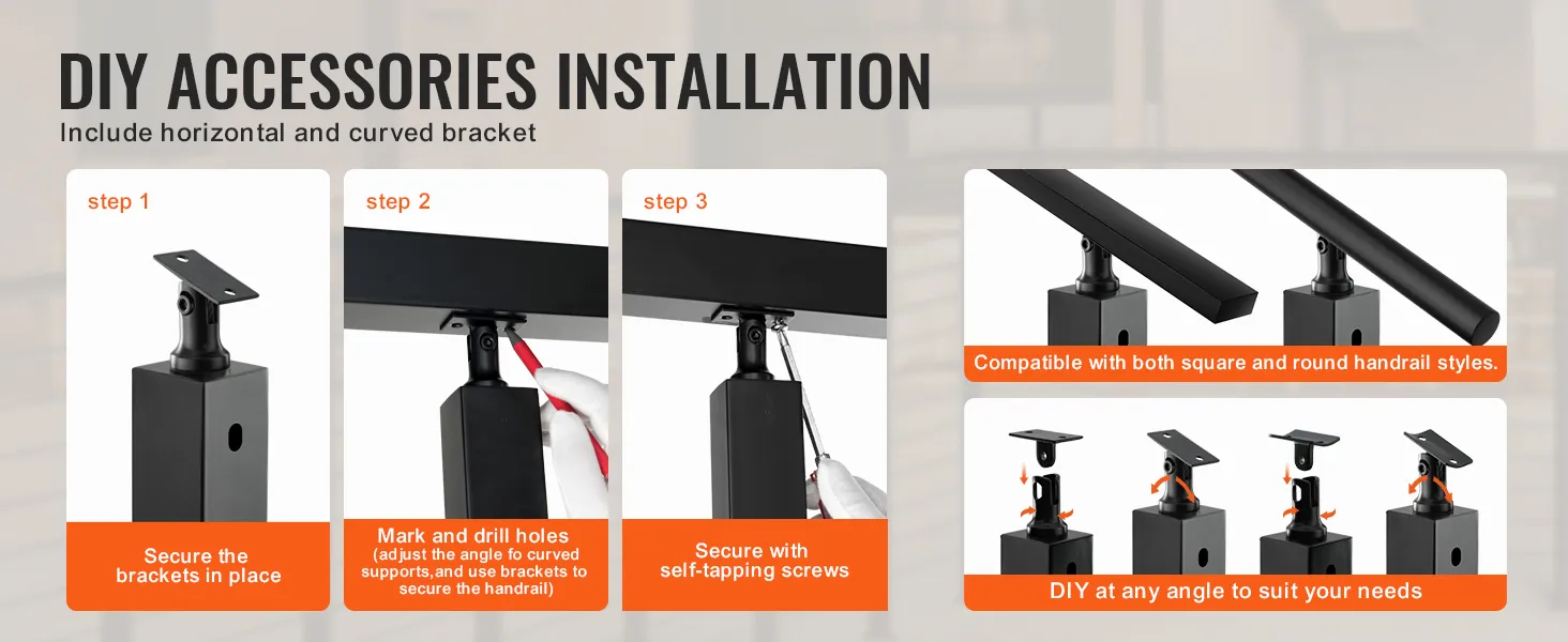 diy installation guide for VEVOR cable railing post: secure, drill, and attach with self-tapping screws.