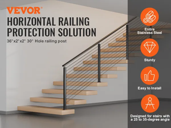 VEVOR cable railing post for horizontal railing protection, 36"x2"x2", stainless steel, easy installation.
