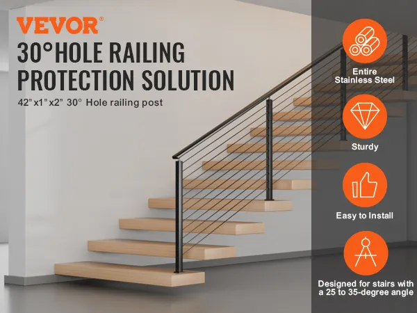 VEVOR cable railing post protects stairs with stainless steel, sturdy design, and easy installation.