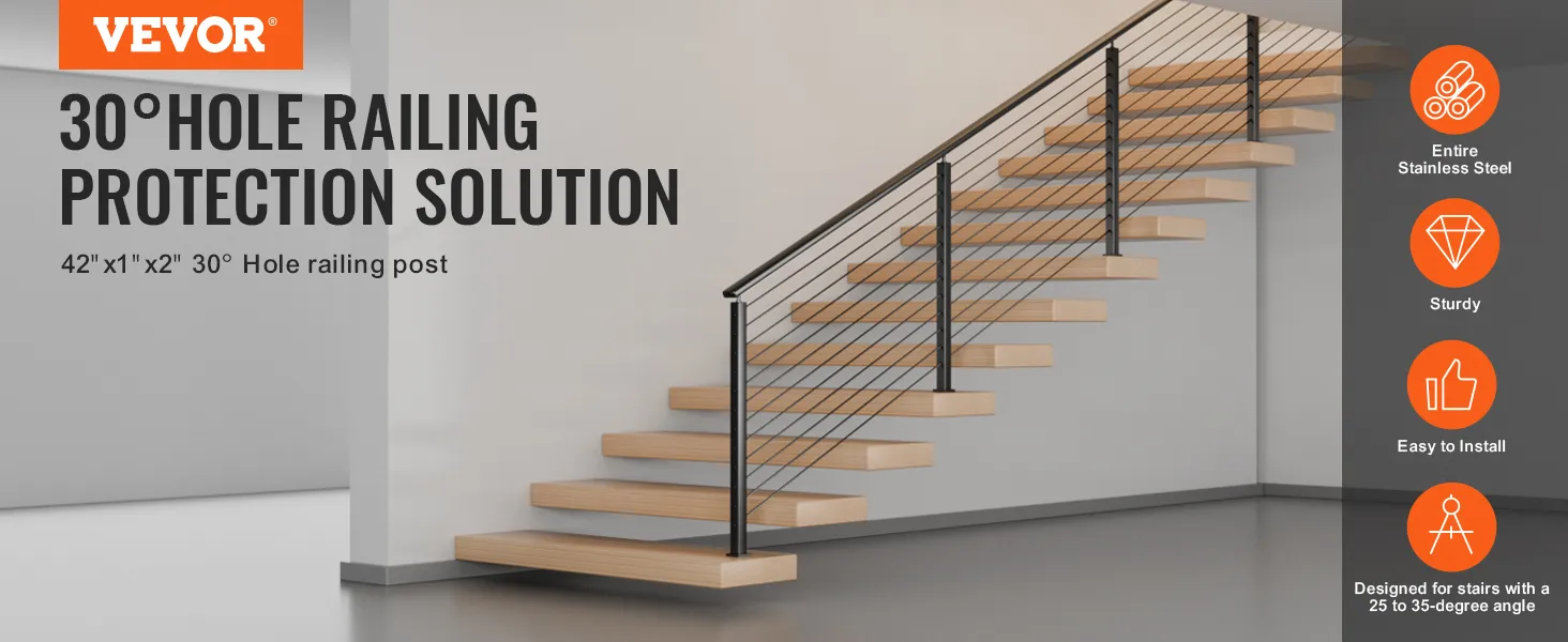 VEVOR cable railing post protects stairs with stainless steel, sturdy design, and easy installation.