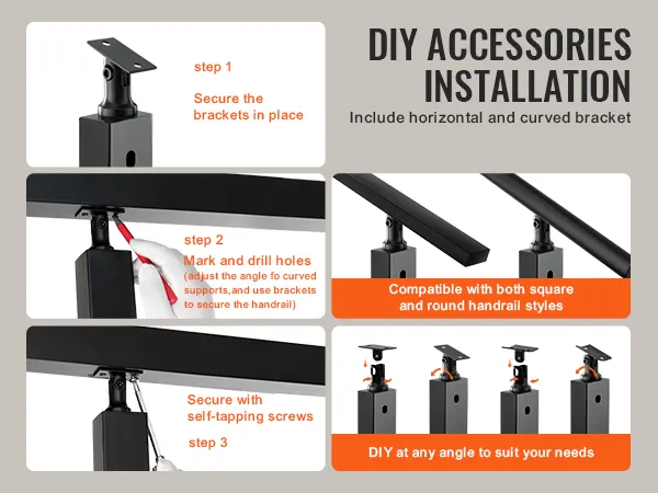 diy accessories installation guide featuring VEVOR cable railing post with steps for securing brackets.