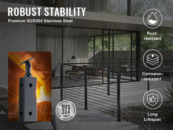 VEVOR cable railing post showcasing rust-resistant sus304 stainless steel structure for robust stability.