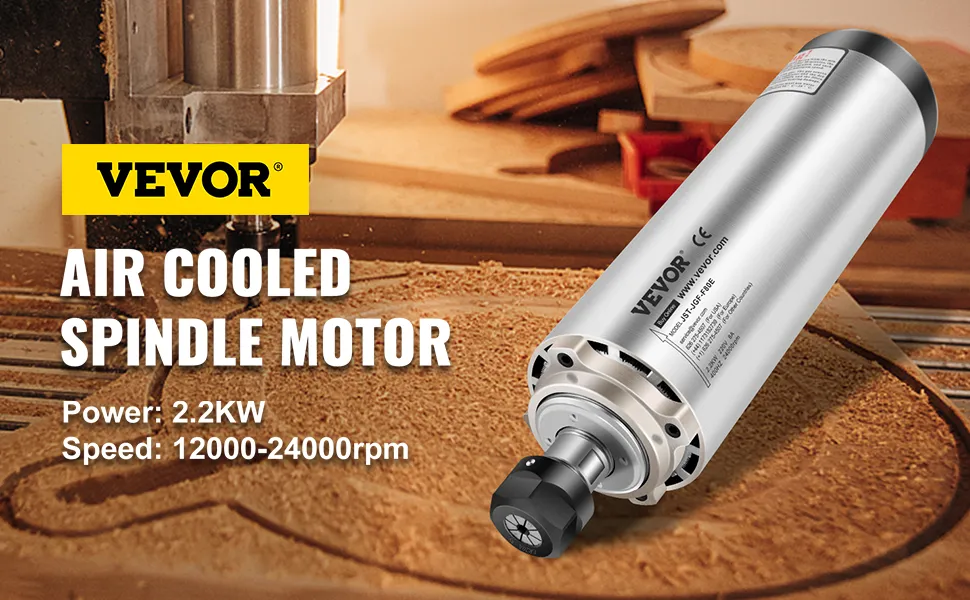Silnik wrzeciona CNC VEVOR, 2,2 kW, 12000-24000 obr./min, chłodzony powietrzem, do cięcia drewna.