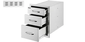 VEVOR outdoor kitchen drawers with stainless steel 3-tier storage design.