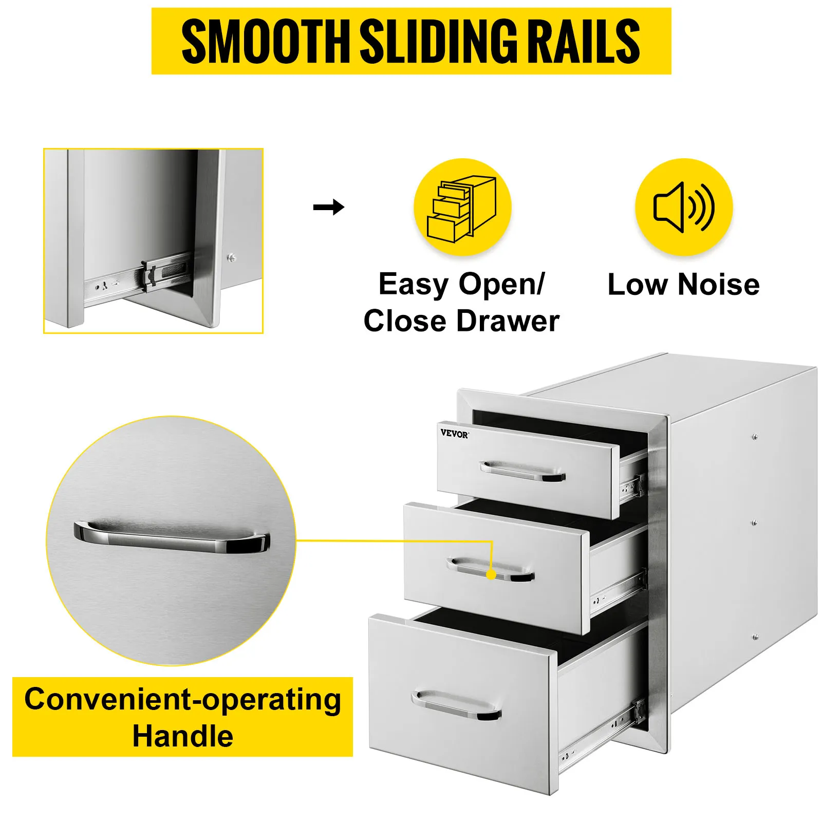 VEVOR outdoor kitchen drawers with smooth sliding rails and convenient-operating handle.