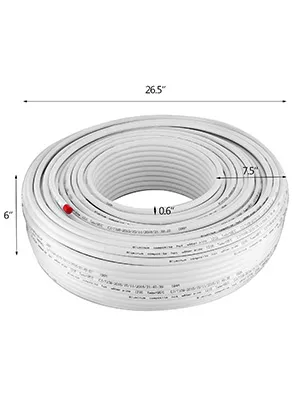 coiled VEVOR pex-al-pex tubing, 26.5" diameter, 6" height, and 1.06" inner diameter.