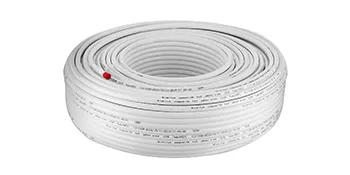white coil of VEVOR pex-al-pex tubing with printed specifications and red marker.