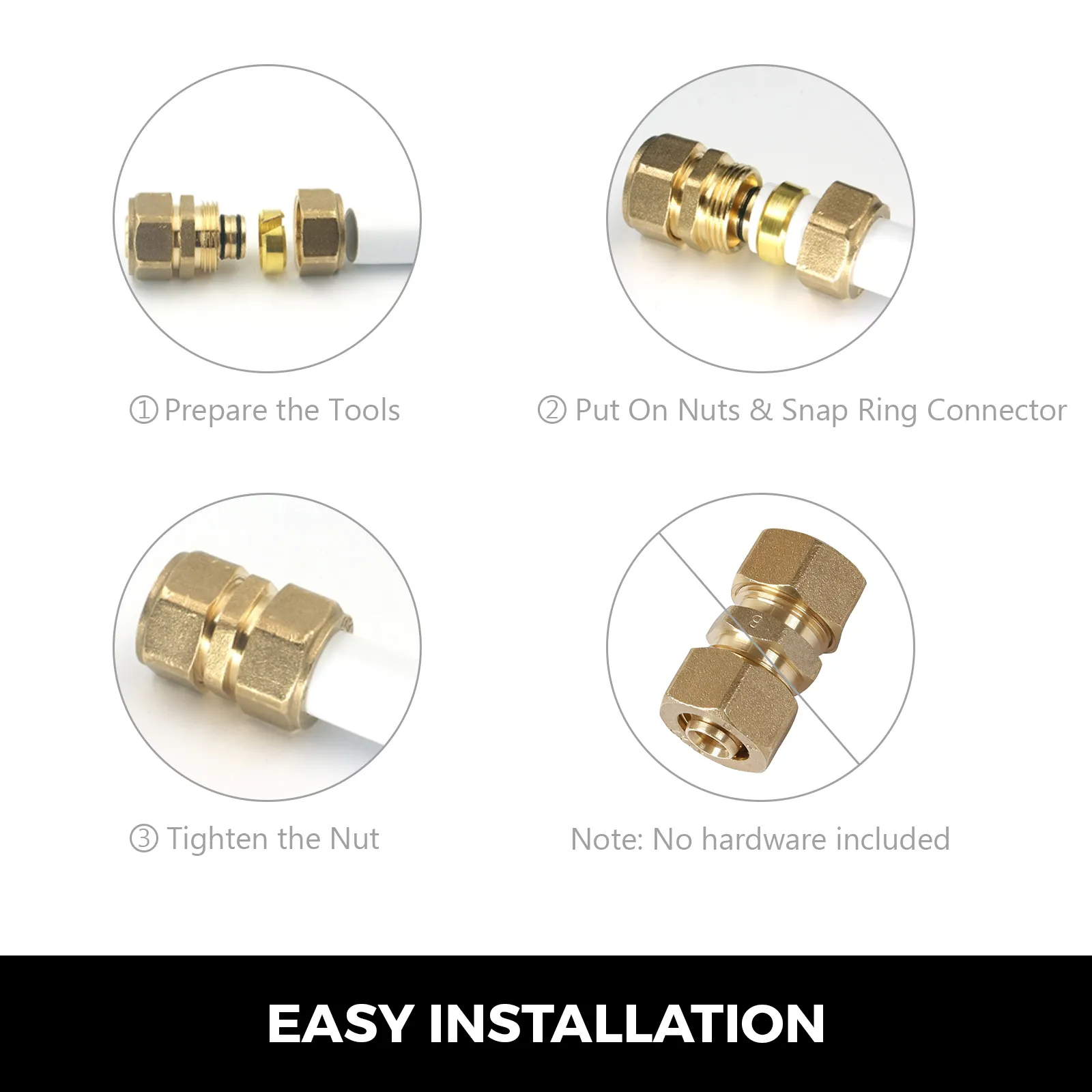 VEVOR pex-al-pex tubing installation steps guide showcasing tools and connectors.