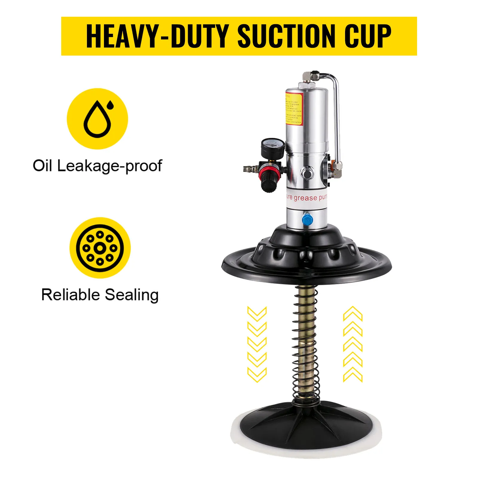 VEVOR grease pump with heavy-duty suction cup, oil leakage-proof, reliable sealing.