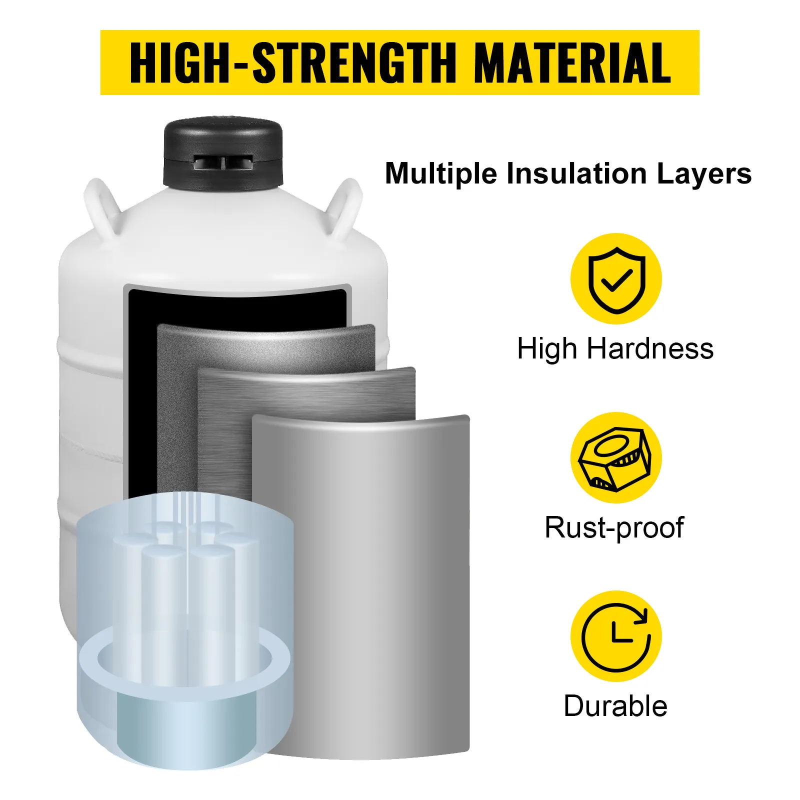 high-strength VEVOR liquid nitrogen tank with multiple insulation layers, high hardness, rust-proof, and durable.