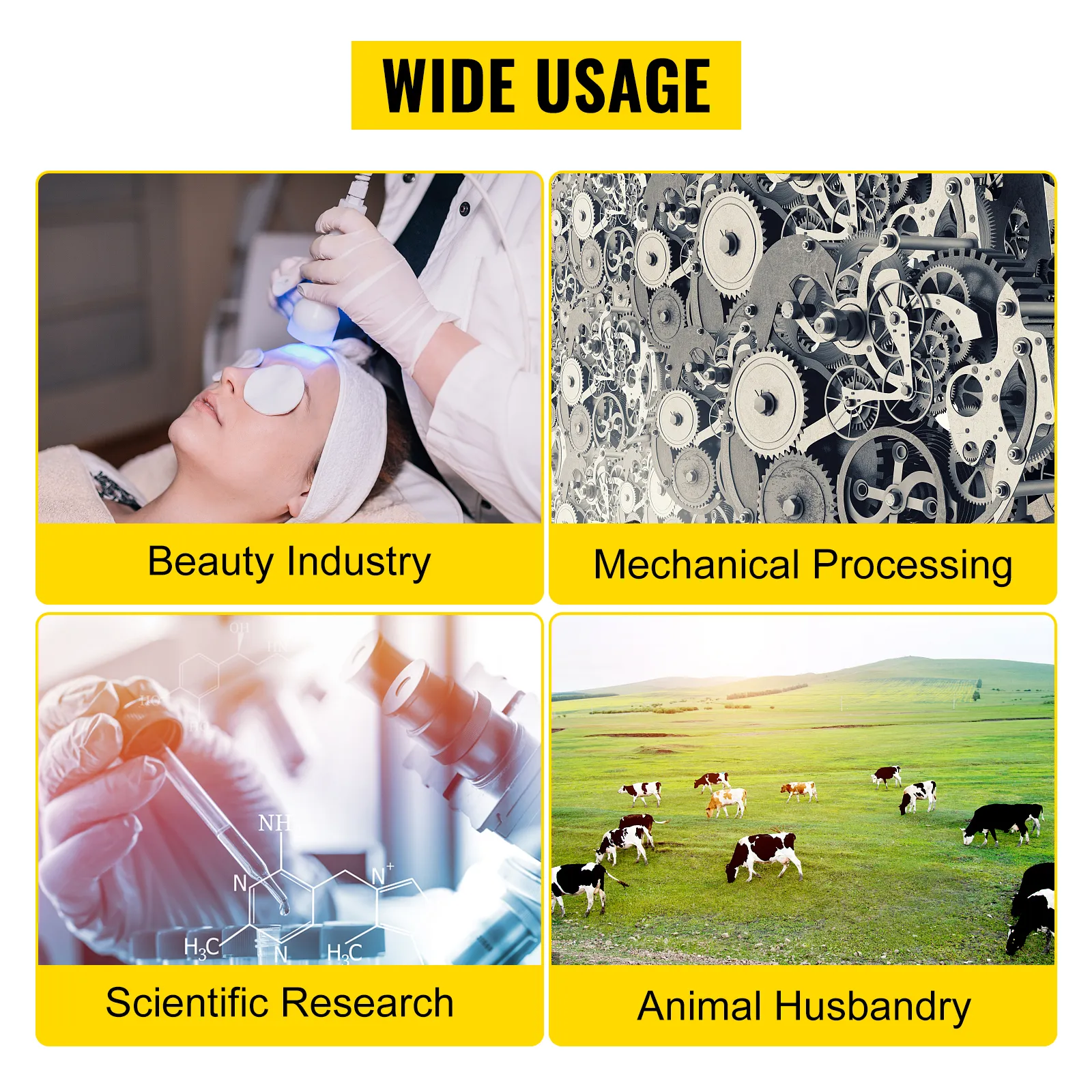 wide usage of VEVOR liquid nitrogen tank in beauty, mechanical, scientific, and animal industries.