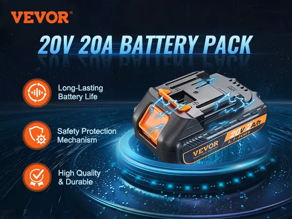 VEVOR 20-V-Lithium-Ionen-Akkupack mit langer Lebensdauer, Sicherheitsschutz und hoher Haltbarkeit.