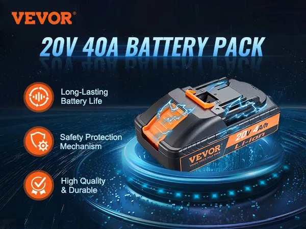 VEVOR 20v battery pack with long-lasting life, safety protection, and high durability features.