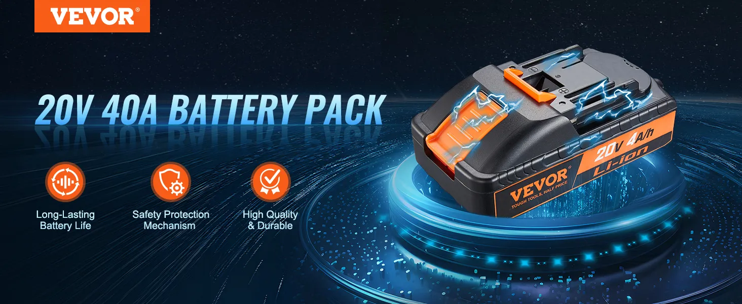 VEVOR 20v battery pack with long-lasting life, safety protection, and high durability features.