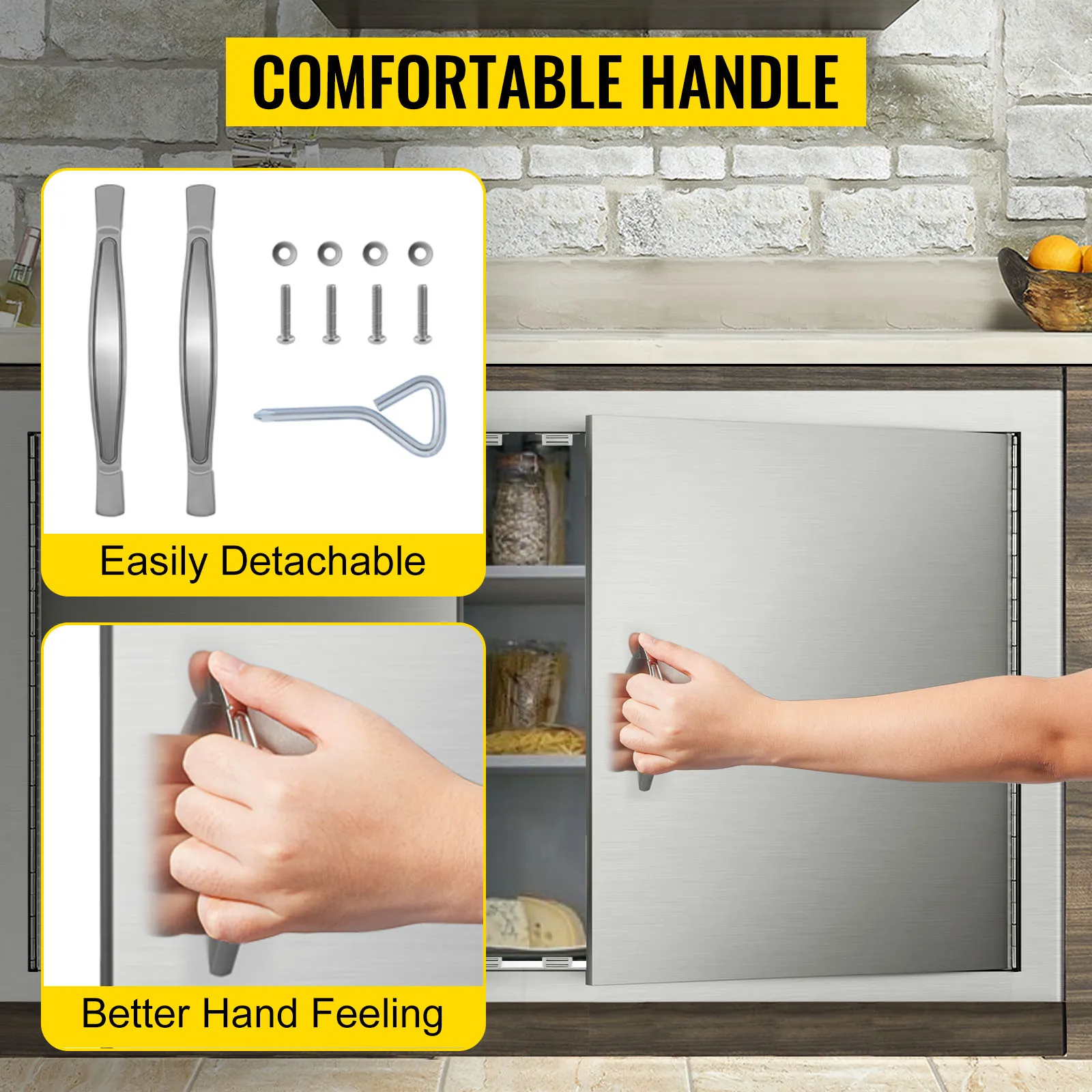 Puerta de acceso para barbacoa VEVOR con manija cómoda, fácilmente desmontable para una mejor sensación en la mano.