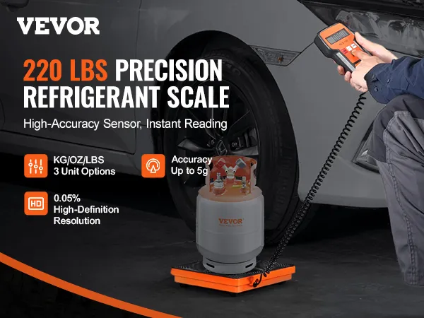 Báscula de refrigerante VEVOR con sensor de alta precisión, lecturas instantáneas y capacidad de precisión de 220 lb.