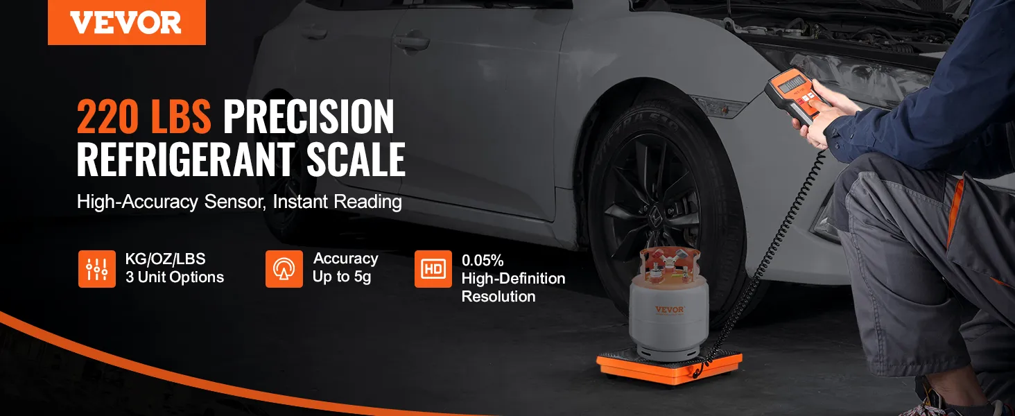 Báscula de refrigerante VEVOR con sensor de alta precisión, lecturas instantáneas y capacidad de precisión de 220 lb.