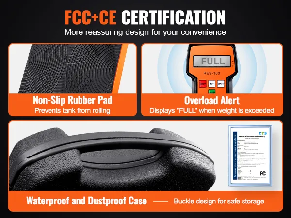 Báscula de refrigerante VEVOR con almohadilla de goma antideslizante, alerta de sobrecarga y carcasa impermeable; certificación FCC + CE.