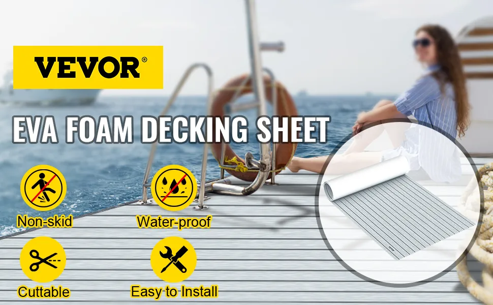 Lámina para cubierta de barco VEVOR: antideslizante, impermeable, cortable, fácil de instalar.