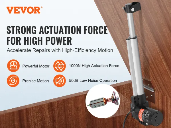 VEVOR 24v lineaire actuator met krachtige motor, nauwkeurige beweging, 1000n kracht en 50db geluidsarme werking.