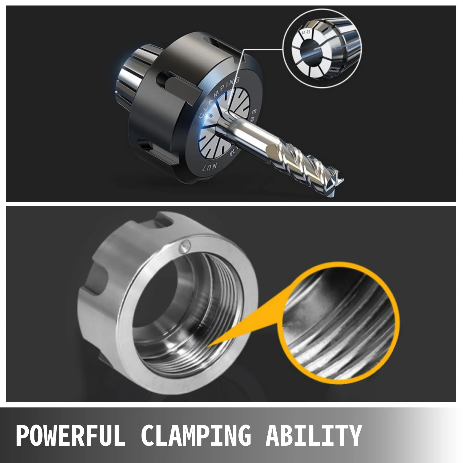 VEVOR er32 collet set with powerful clamping ability and detailed metal structure.