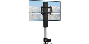 Elevador de TV motorizado VEVOR con pantalla plana moderna y fondo de paisaje nevado
