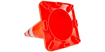 bright orange VEVOR traffic cones with reflective stripes, viewed from the base.