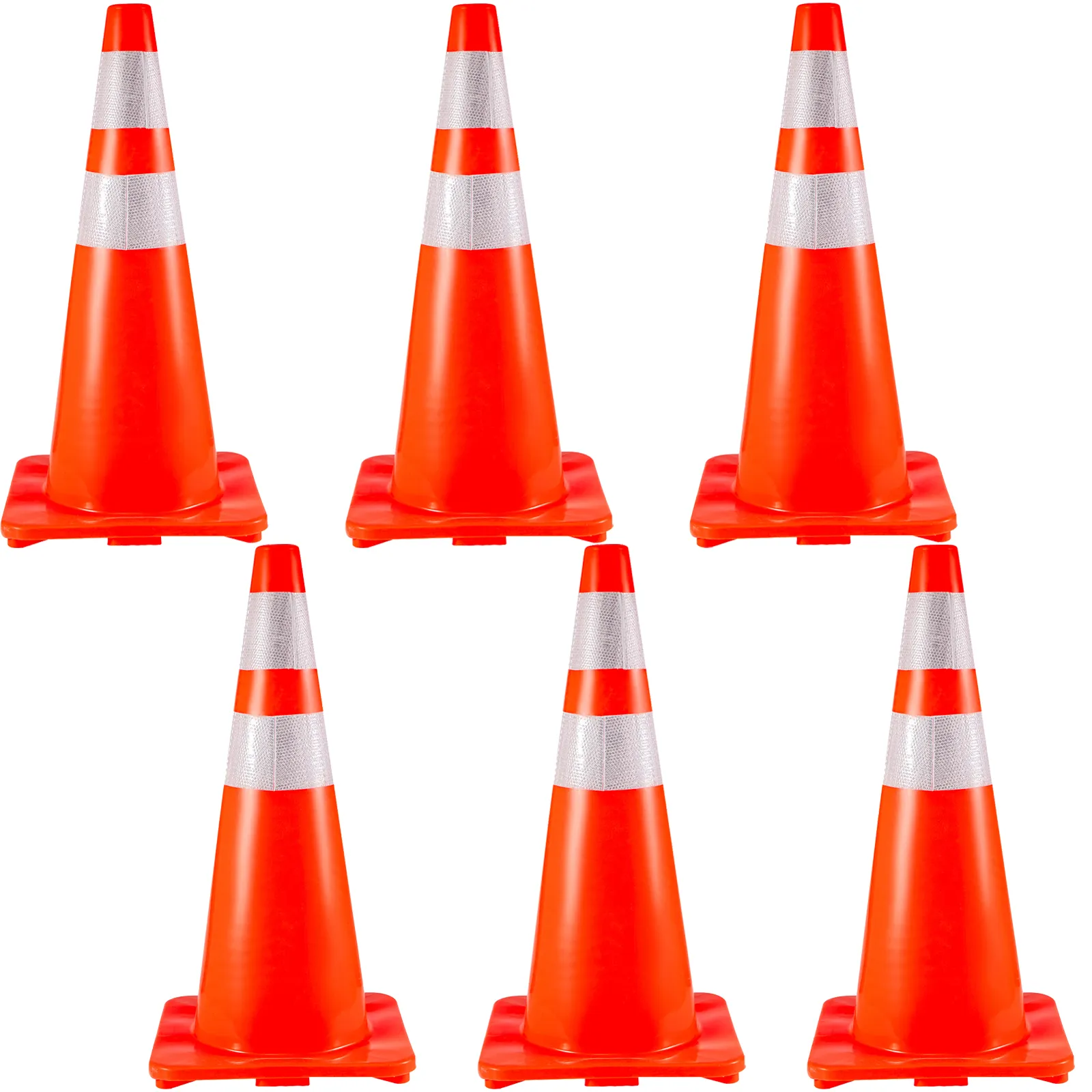 5 VEVOR traffic cones with reflective stripes and a hi-vis safety vest.