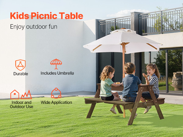 VEVOR Outdoor Picnic Table |Durable Kids 3-in-1 Play Set