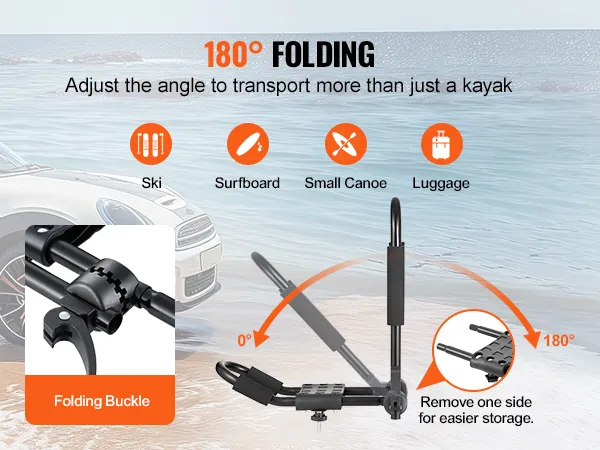 Bagażnik dachowy na kajak VEVOR, składany o 180°, regulowany, do przewozu nart, desek surfingowych, małych kajaków i bagażu.