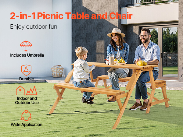 VEVOR 2-in-1 Transforming Interchangeable Picnic Table, Outdoor
