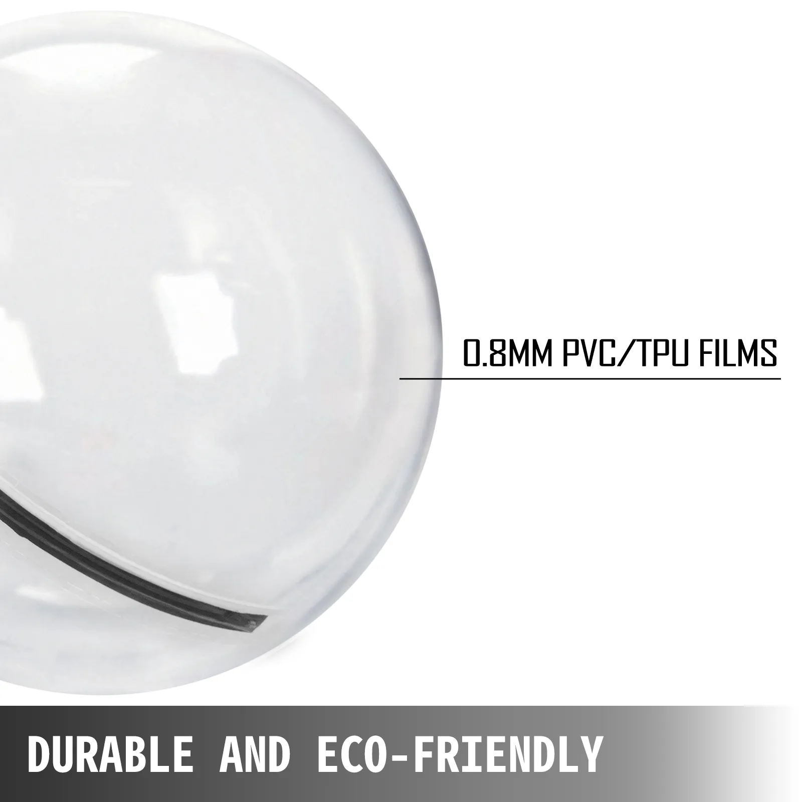 VEVOR zorb ball made with 0.8mm pvc/tpu films, durable and eco-friendly design.