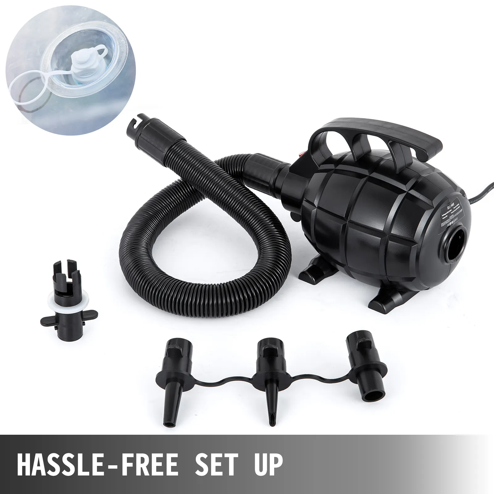 VEVOR zorb ball electric air pump with hose and multiple nozzles for hassle-free setup.