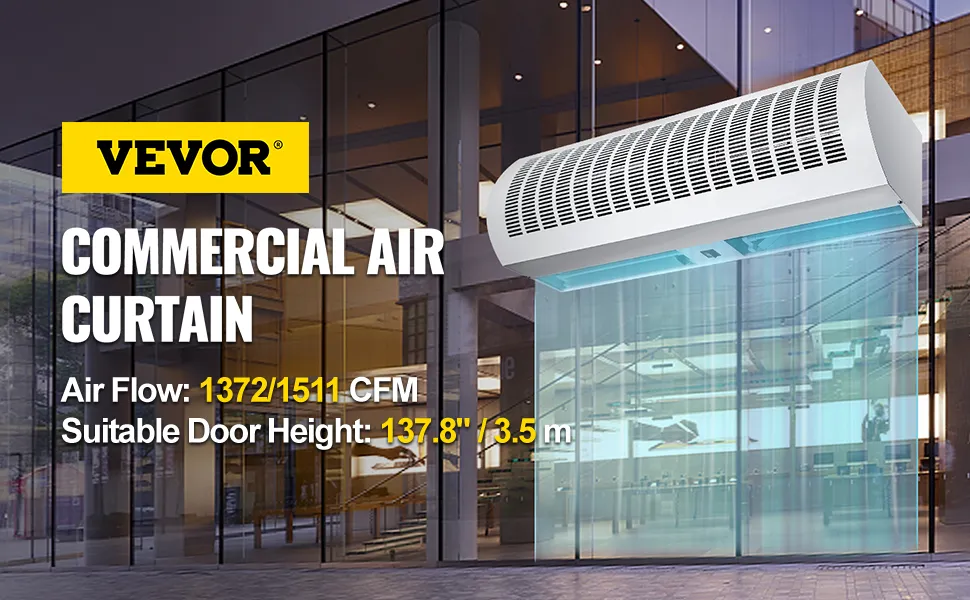 Cortina de aire VEVOR para uso comercial, flujo de aire 1372/1511 cfm, se adapta a puertas de 137,8"/3,5 m.