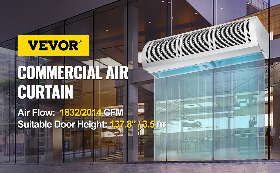 Cortina de aire VEVOR para uso comercial, flujo de aire 1832/2014 cfm, altura de puerta 137,8".