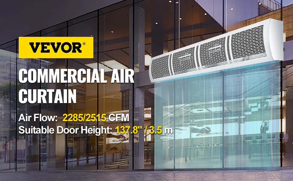 Cortina de aire VEVOR para puertas comerciales con 2285/2515 cfm y 137,8"/3,5m de altura.