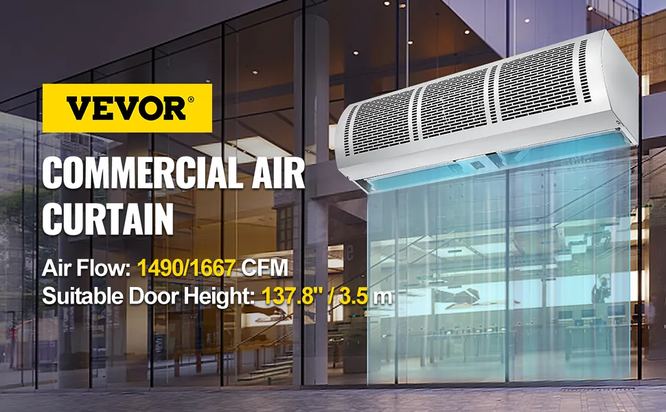 Cortina de aire VEVOR para uso comercial, flujo de aire 1490/1667 cfm, altura de puerta adecuada 137,8''.