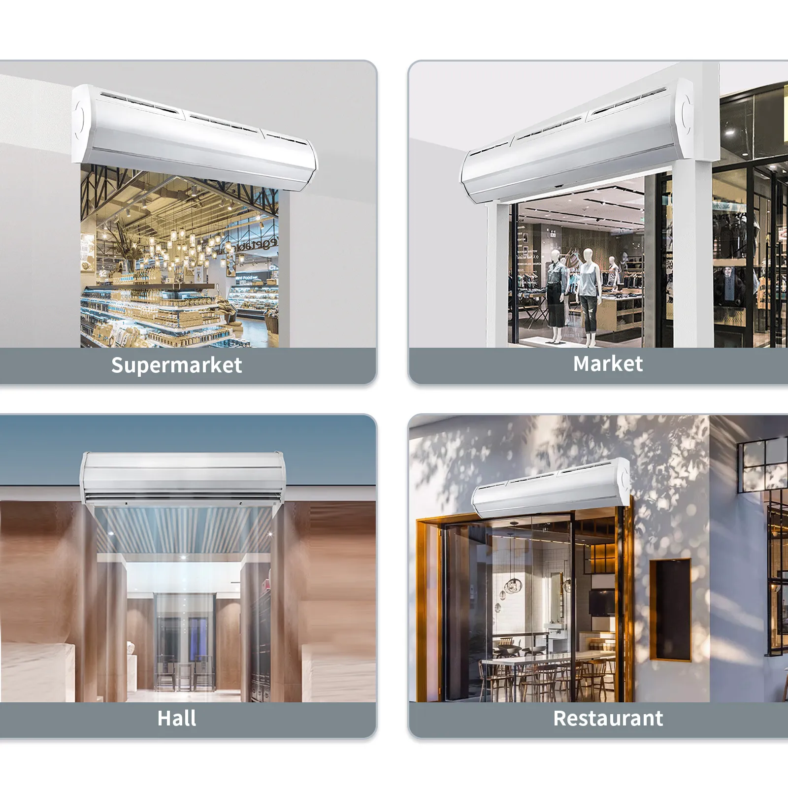 Cortina interior comercial VEVOR en supermercados, mercados, salones y restaurantes.