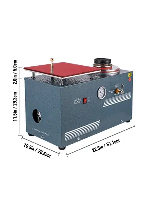 Máquina de fundición al vacío VEVOR con dimensiones etiquetadas: 11,5 pulgadas x 10,5 pulgadas x 22,5 pulgadas.