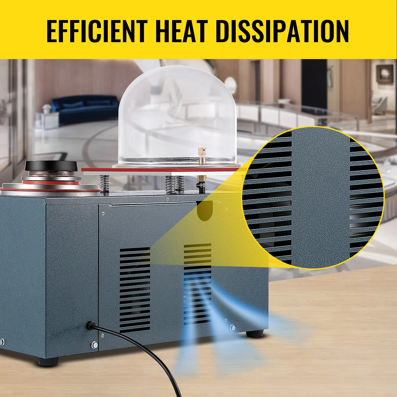 Máquina de fundición al vacío VEVOR con disipación de calor eficiente en un entorno industrial.