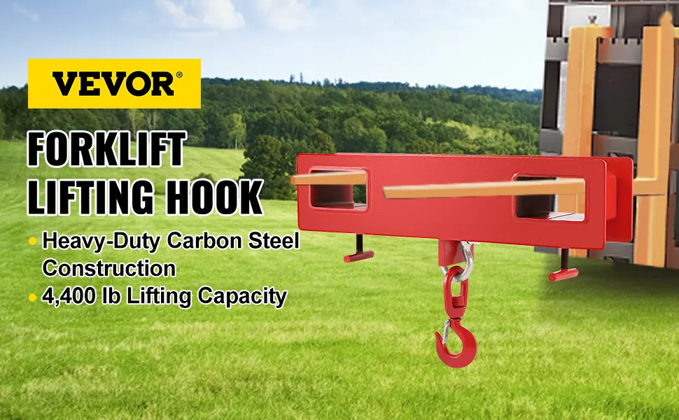 VEVOR forklift lifting hook with 4,400 lb capacity and carbon steel construction.