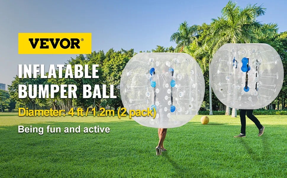 Pelota de choque inflable VEVOR para divertirse al aire libre, que muestra a dos personas en un campo de césped.