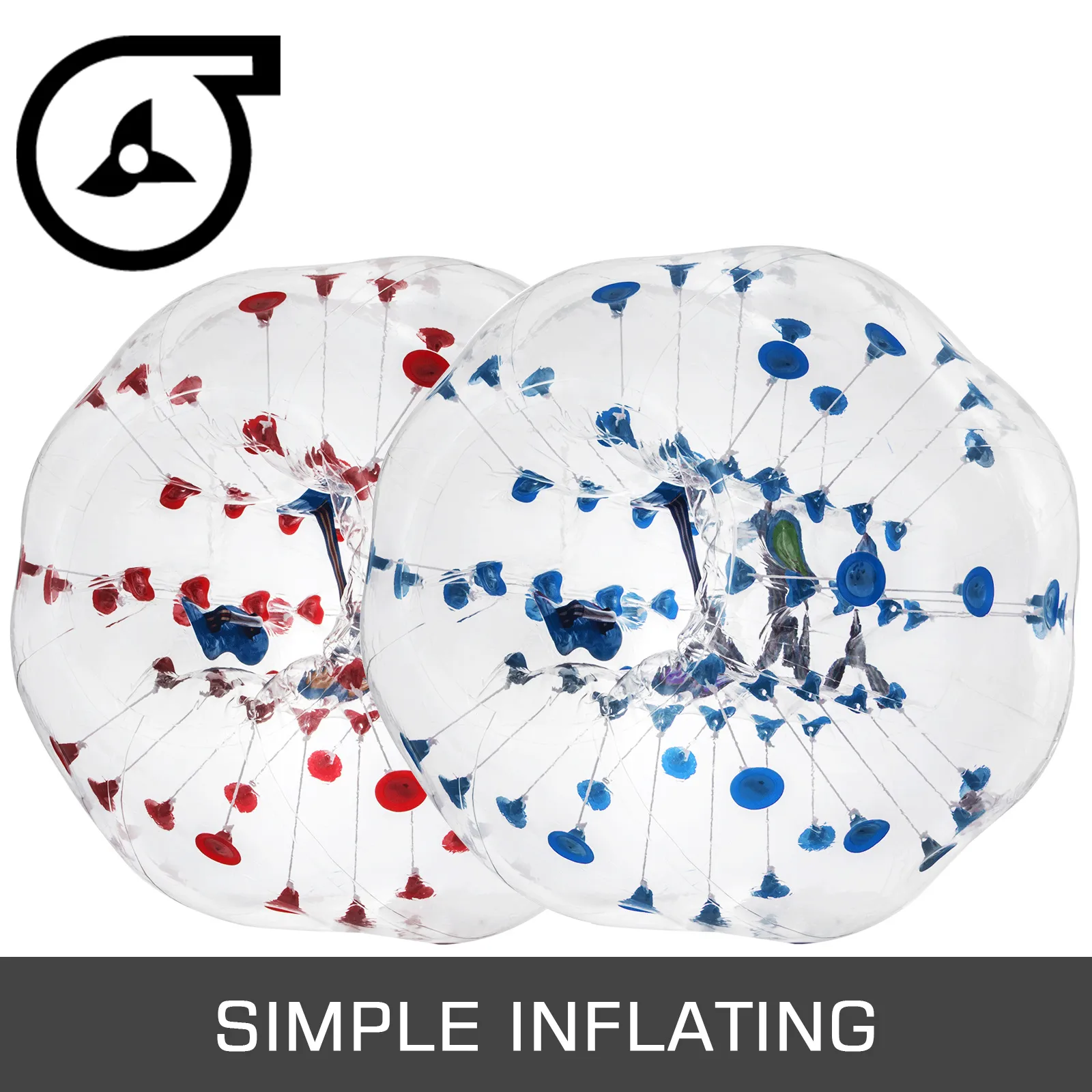 Pelota de parachoques inflable VEVOR con asas de agarre azules y rojas, inflado sencillo.