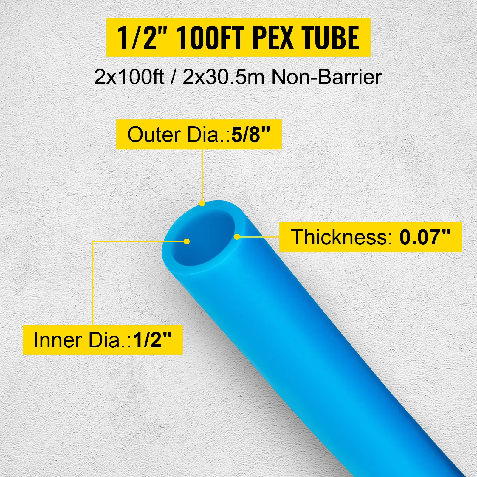 Tubo pex VEVOR, diámetro interior de 1/2", longitud de 100 pies, sin barrera, azul.