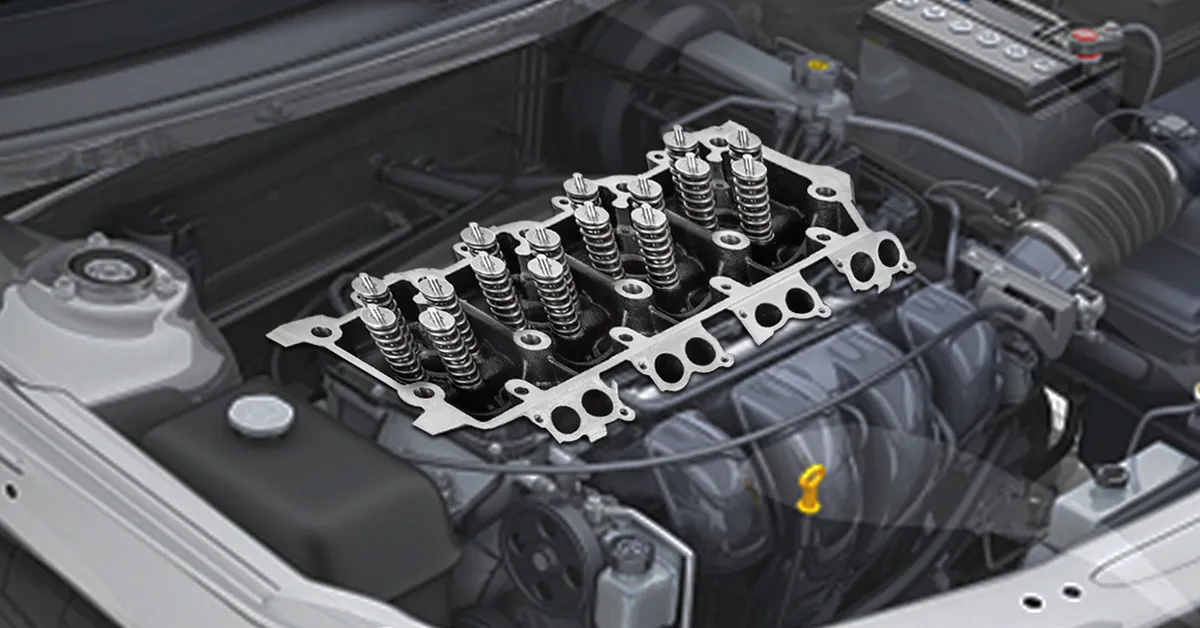 VEVOR cylinder head installed in a ford 6.0l powerstroke diesel engine bay.