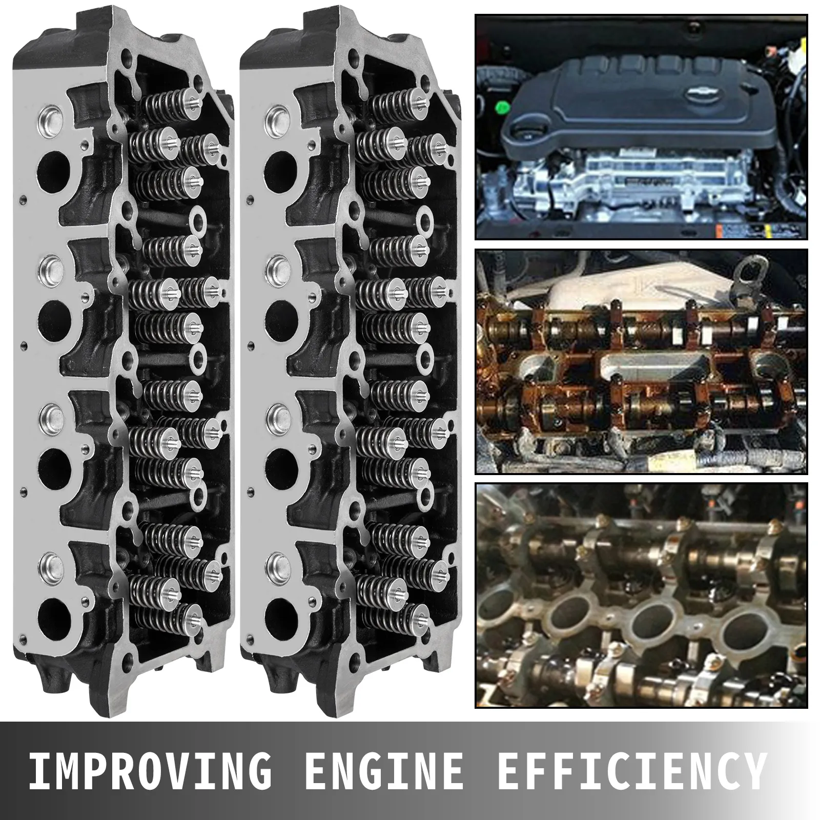VEVOR cylinder head ford 6.0l powerstroke diesel with engine components.