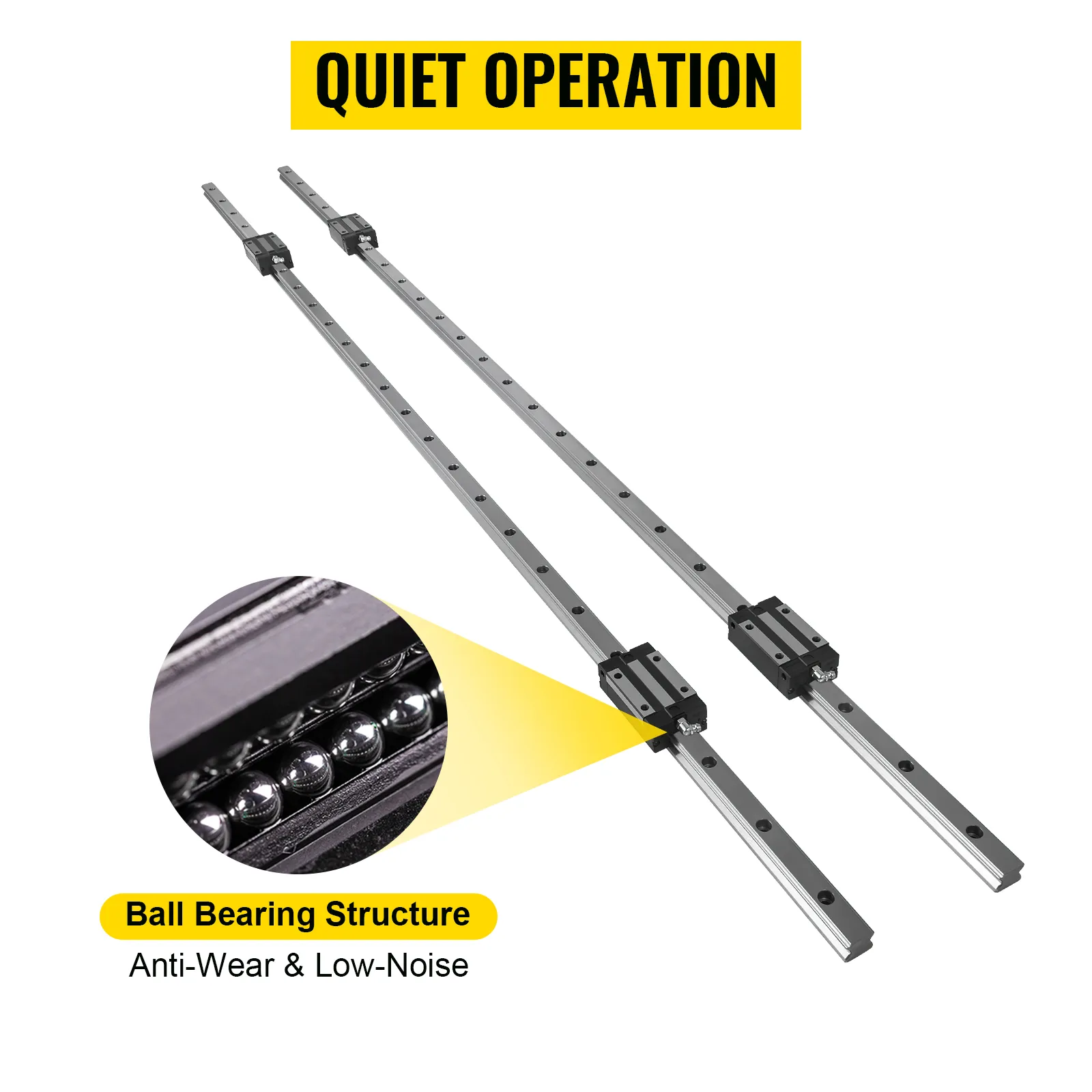 VEVOR linear rail with ball bearing structure for anti-wear and low-noise operation.