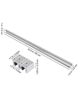 VEVOR linear rail with measurements detailed. 80 cm rail and square blocks.