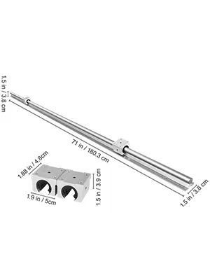 Riel lineal VEVOR, 71 pulgadas de largo con dimensiones etiquetadas, soportes de bloque doble.